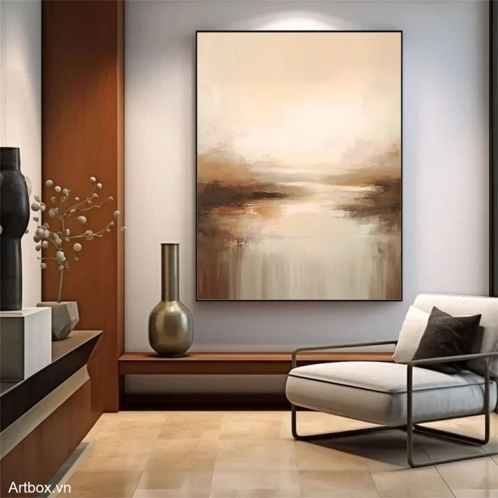 Hòa Quyện Của Thiên Nhiên – Tranh Sơn Acrylic Trừu Tượng Trừu tượng Nâu be Trang Trí Phòng khách, Phòng ngủ – Phong Cách Hiện Đại
