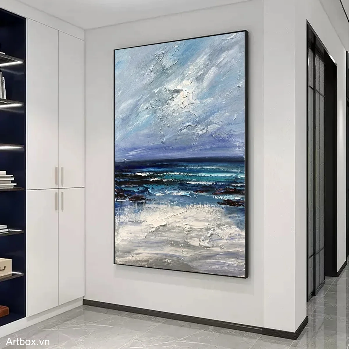 Biển Xanh Mênh Mông – Tranh Sơn Acrylic Trừu Tượng Biển Xanh dương Trang Trí Phòng khách, Phòng ngủ – Phong Cách Hiện Đại