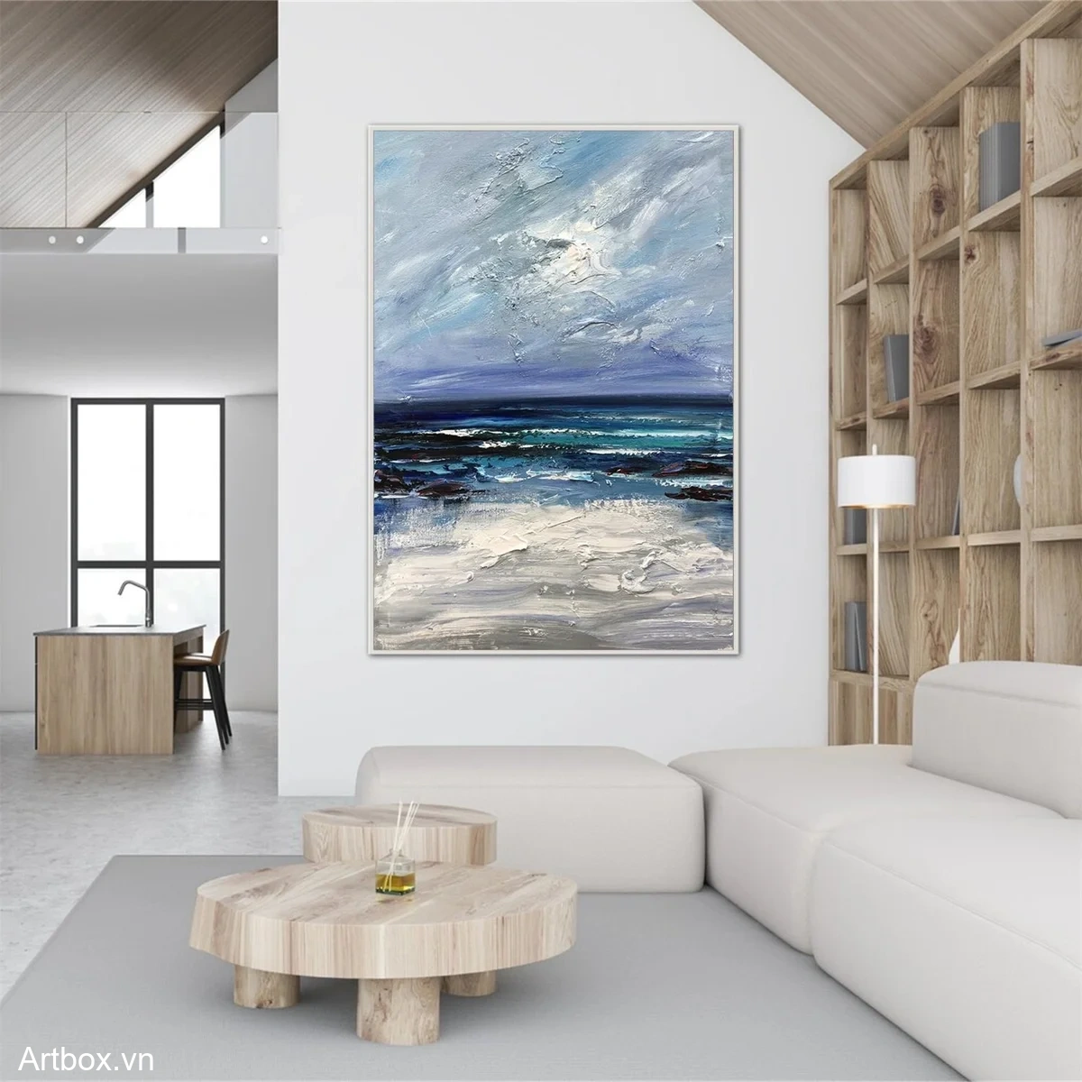 Biển Xanh Mênh Mông – Tranh Sơn Acrylic Trừu Tượng Biển Xanh dương Trang Trí Phòng khách, Phòng ngủ – Phong Cách Hiện Đại