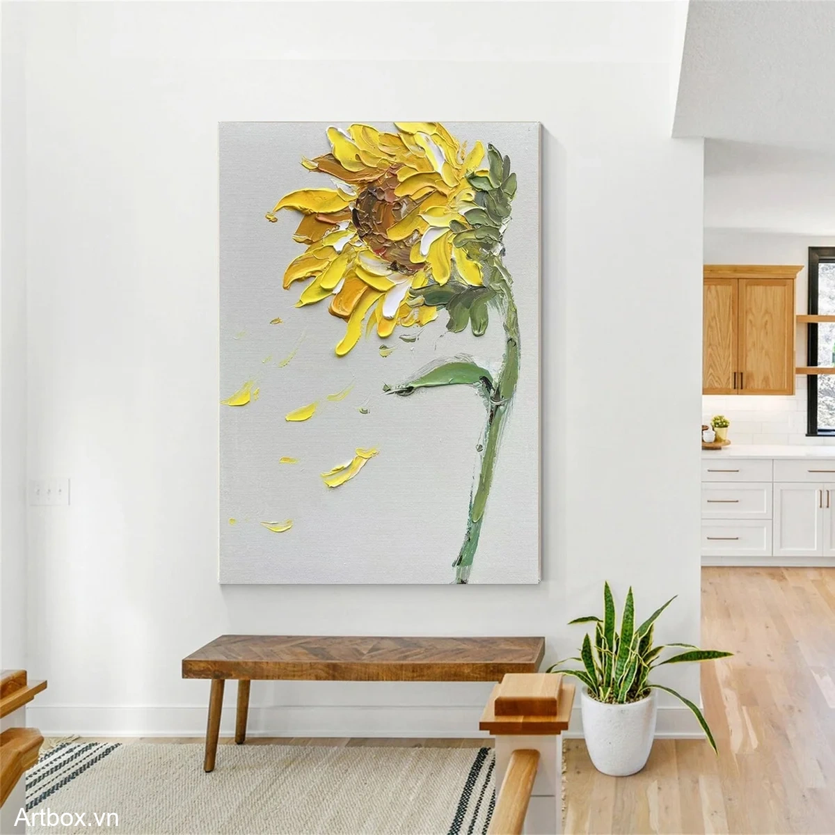 Nắng Vàng Rực Rỡ – Tranh Sơn Acrylic Trừu Tượng Hoa Vàng Trang Trí Phòng khách, Phòng ngủ – Phong Cách Hiện Đại