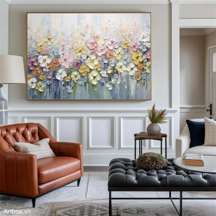 Vườn Hoa Mộng Mơ – Tranh Sơn Acrylic Trừu Tượng Hoa Đa sắc Trang Trí Phòng khách, Phòng ngủ – Phong Cách Hiện Đại
