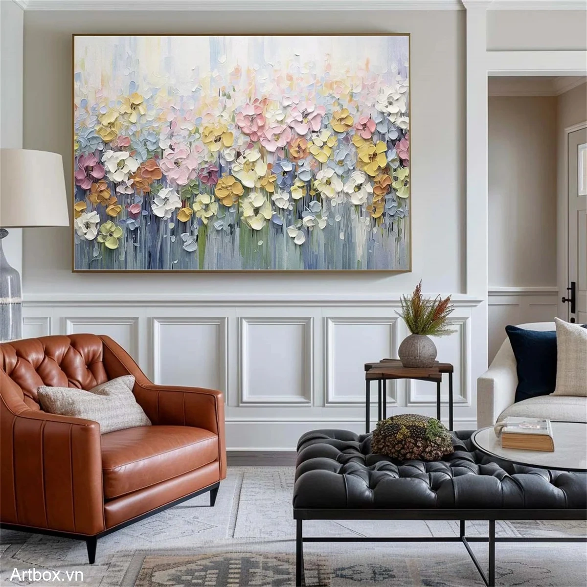 Vườn Hoa Mộng Mơ – Tranh Sơn Acrylic Trừu Tượng Hoa Đa sắc Trang Trí Phòng khách, Phòng ngủ – Phong Cách Hiện Đại