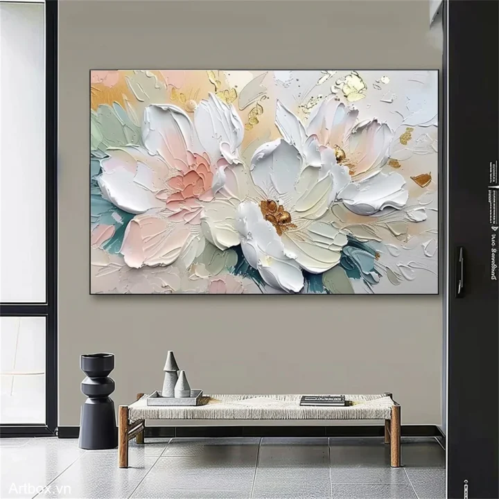 Khúc Hòa Hương – Tranh Sơn Acrylic Trừu Tượng Hoa Pastel Trang Trí Phòng khách, Phòng ngủ – Phong Cách Hiện Đại