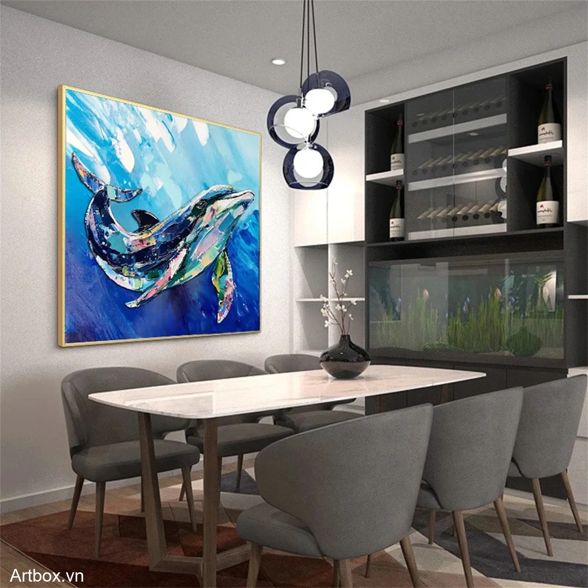 Khúc Nhạc Biển Cả – Tranh Sơn Acrylic Trừu Tượng Động vật Đa sắc Trang Trí Phòng khách, Phòng ngủ – Phong Cách Hiện Đại