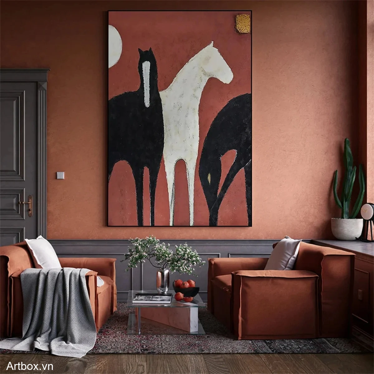 Hội Tụ Của Những Kẻ Lang Thang – Tranh Sơn Acrylic Trừu Tượng Động vật Đỏ Trang Trí Phòng khách, Phòng làm việc – Phong Cách Hiện Đại