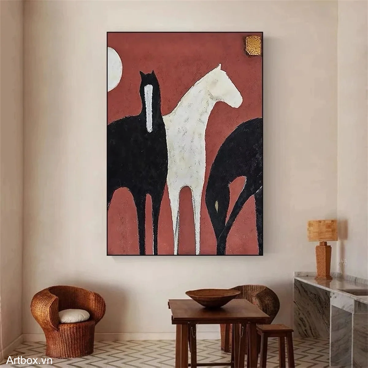 Hội Tụ Của Những Kẻ Lang Thang – Tranh Sơn Acrylic Trừu Tượng Động vật Đỏ Trang Trí Phòng khách, Phòng làm việc – Phong Cách Hiện Đại