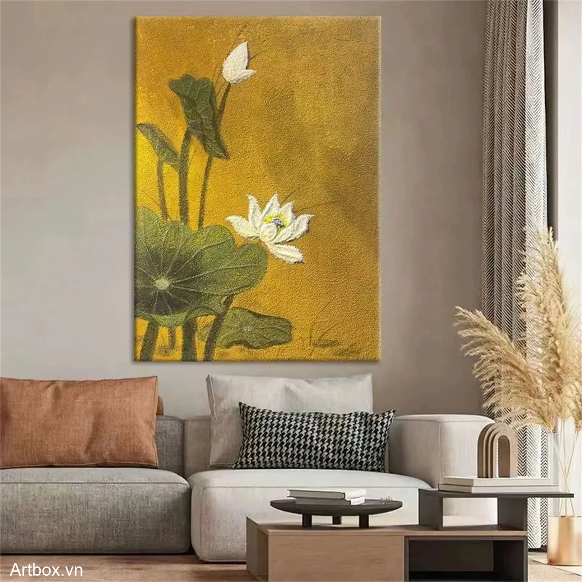 Khúc Nhạc Của Hoa Sen – Tranh Sơn Acrylic Trừu Tượng Hoa Vàng Trang Trí Phòng ngủ, Phòng khách – Phong Cách Hiện Đại