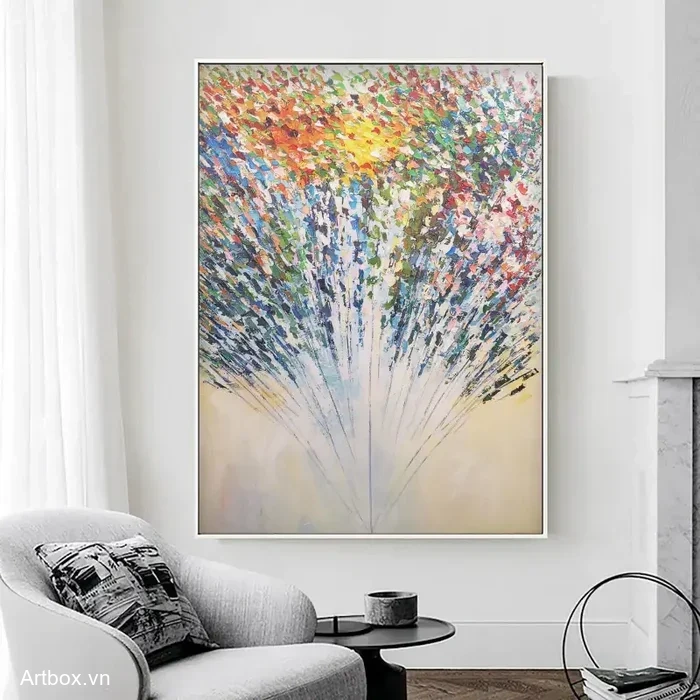 Bùng Nổ Sắc Màu – Tranh Sơn Acrylic Trừu Tượng Đa sắc Đa sắc Trang Trí Phòng khách, Phòng làm việc – Phong Cách Hiện Đại