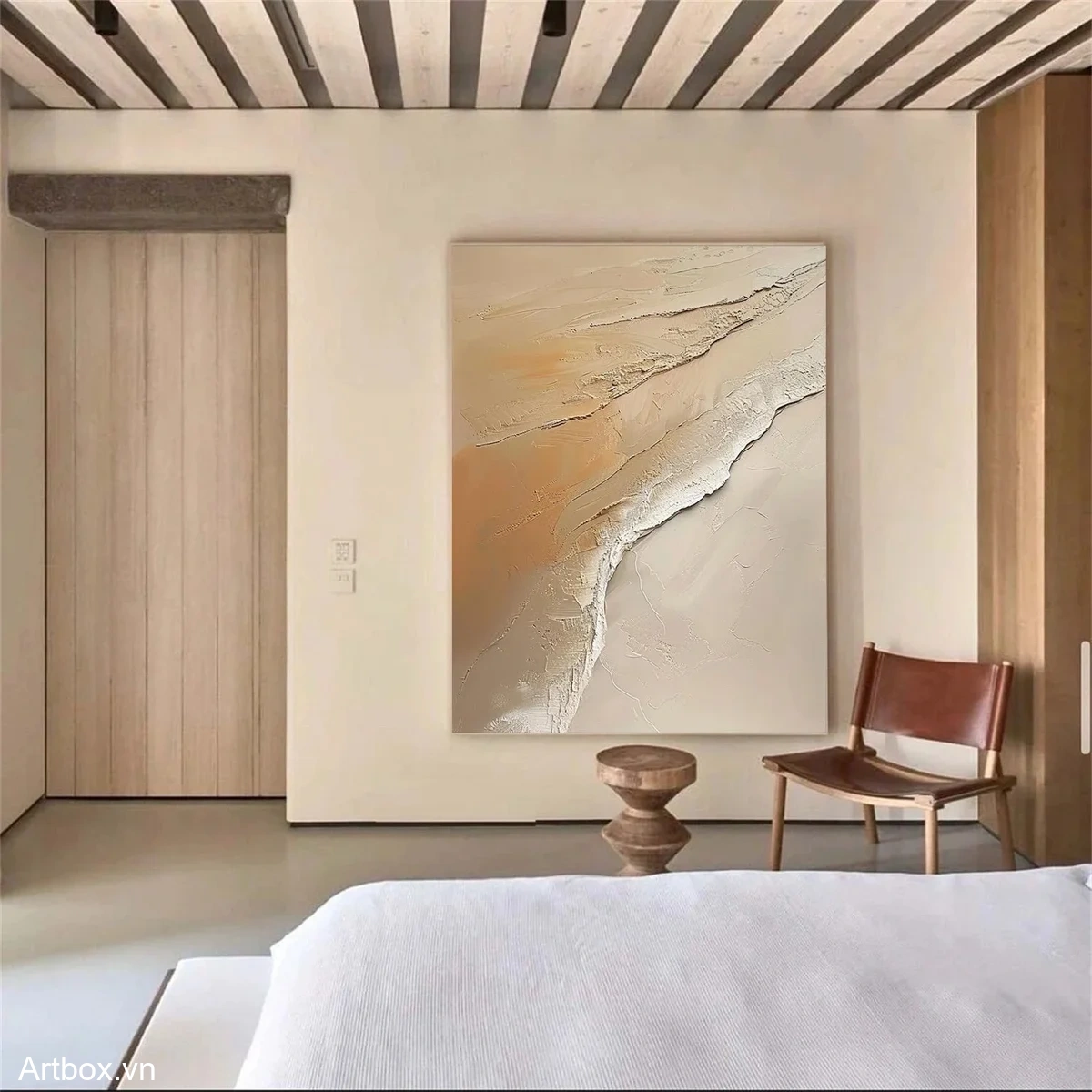 Dòng Chảy Tĩnh Lặng – Tranh Sơn Acrylic Trừu Tượng Trừu tượng Nâu be Trang Trí Phòng khách, Phòng ngủ – Phong Cách Hiện Đại