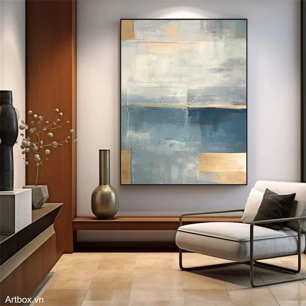 Hòa Quyện Sắc Màu – Tranh Sơn Acrylic Trừu Tượng Trừu tượng Xanh dương Trang Trí Phòng khách, Phòng làm việc – Phong Cách Hiện Đại