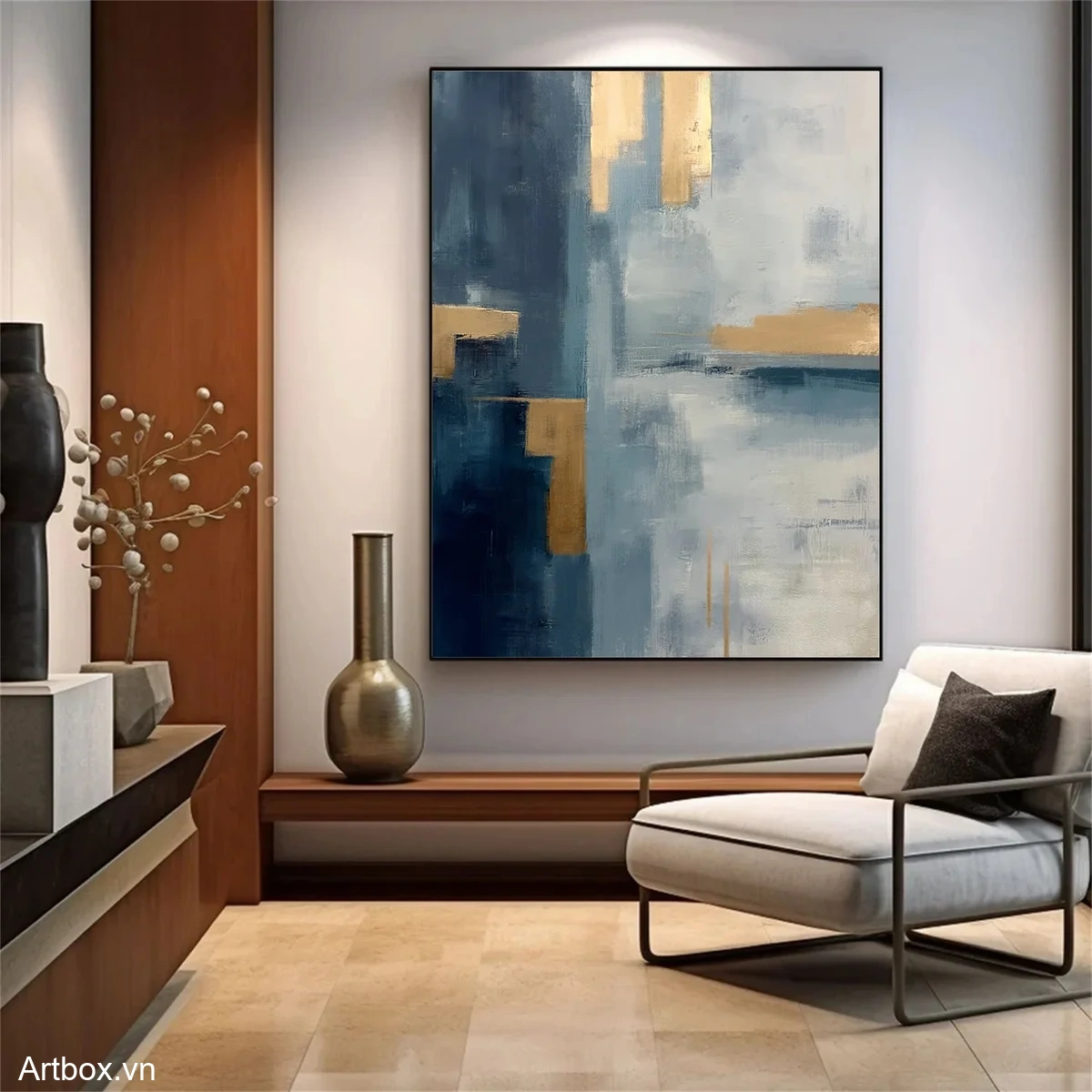 Hòa Quyện Của Màu Sắc – Tranh Sơn Acrylic Trừu Tượng Trừu tượng Xanh dương Trang Trí Phòng khách, Phòng làm việc – Phong Cách Hiện Đại