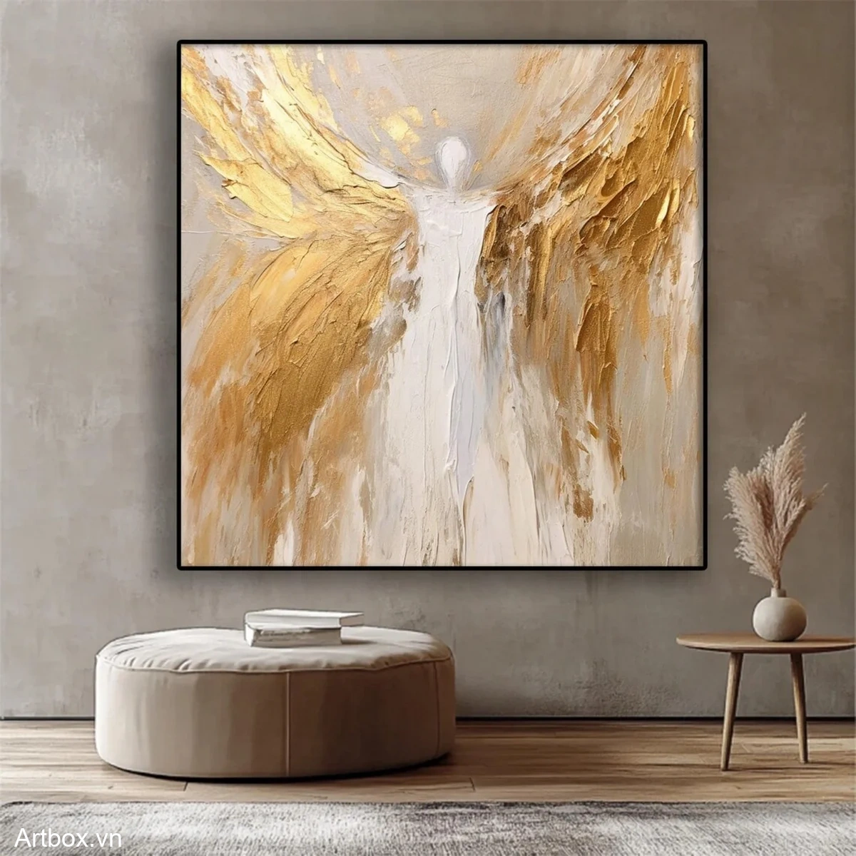 Ánh Sáng Thiên Đường – Tranh Sơn Acrylic Trừu Tượng Hình thể Vàng Trang Trí Phòng khách, Phòng ngủ – Phong Cách Hiện Đại