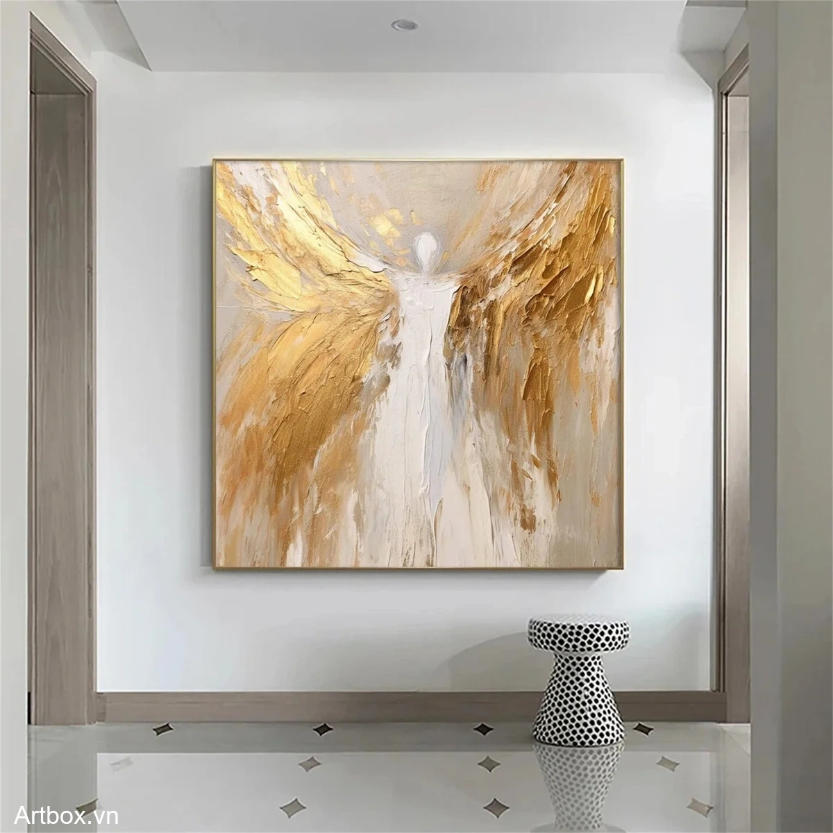 Ánh Sáng Thiên Đường – Tranh Sơn Acrylic Trừu Tượng Hình thể Vàng Trang Trí Phòng khách, Phòng ngủ – Phong Cách Hiện Đại