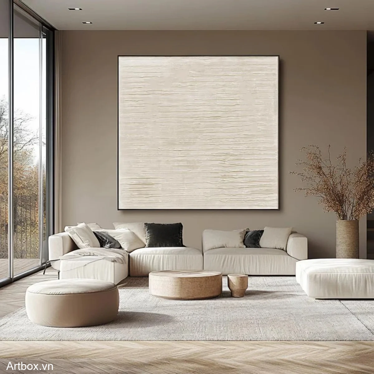 Hơi Thở Tĩnh Lặng – Tranh Sơn Acrylic Trừu Tượng Trừu tượng Nâu be Trang Trí Phòng khách, Phòng ngủ – Phong Cách Hiện Đại