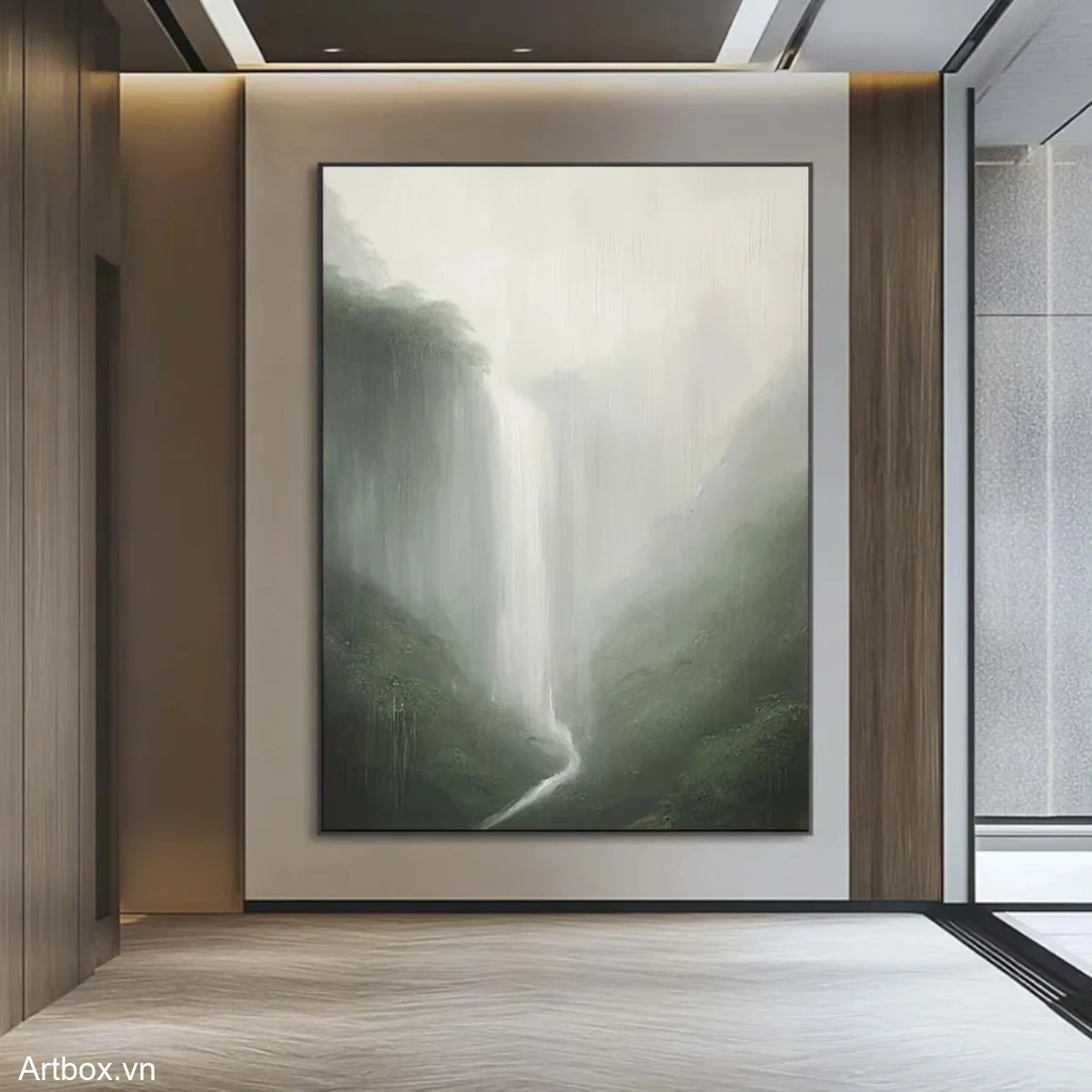 Thác Nước Huyền Bí – Tranh Sơn Acrylic Trừu Tượng Phong cảnh Xanh lá Trang Trí Phòng khách, Phòng ngủ – Phong Cách Hiện Đại