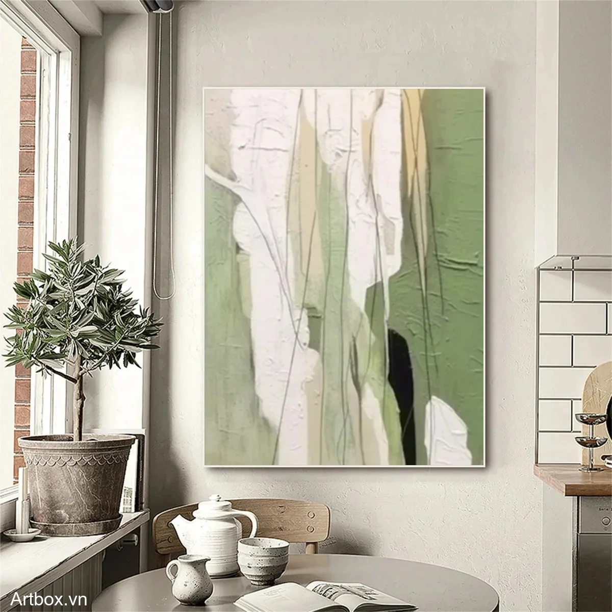 Hơi Thở Tự Nhiên – Tranh Sơn Acrylic Trừu Tượng Trừu tượng Xanh lá Trang Trí Phòng khách, Phòng ngủ – Phong Cách Hiện Đại