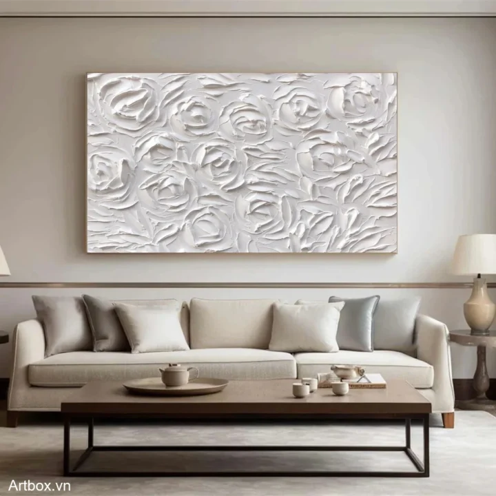 Vườn Hoa Trắng – Tranh Sơn Acrylic Trừu Tượng Hoa Đa sắc Trang Trí Phòng khách, Phòng ngủ – Phong Cách Hiện Đại