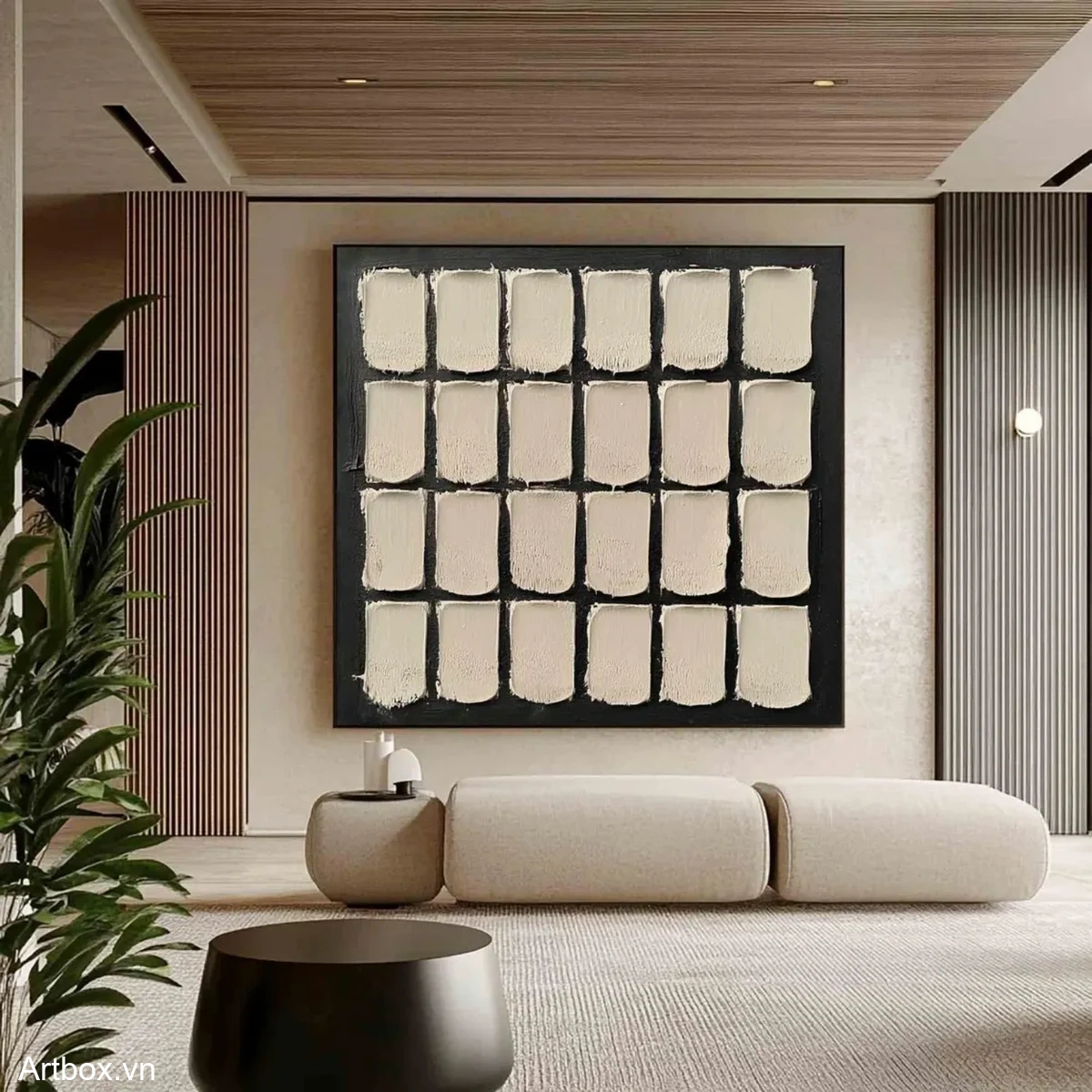 Chạm Vào Tĩnh Lặng – Tranh Sơn Acrylic Trừu Tượng Minimal / Tối giản Đen trắng Trang Trí Phòng khách, Phòng làm việc – Phong Cách Hiện Đại