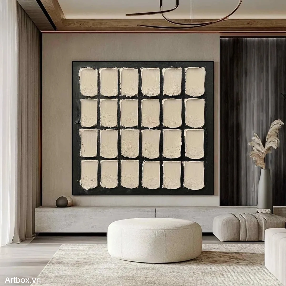 Chạm Vào Tĩnh Lặng – Tranh Sơn Acrylic Trừu Tượng Minimal / Tối giản Đen trắng Trang Trí Phòng khách, Phòng làm việc – Phong Cách Hiện Đại