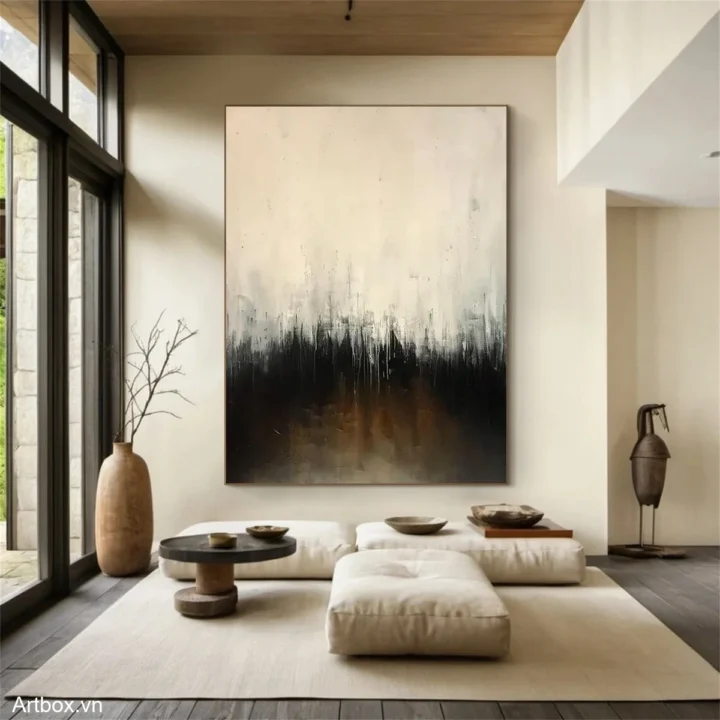 Hơi Thở Của Đất – Tranh Sơn Acrylic Trừu Tượng Trừu tượng Nâu be Trang Trí Phòng khách, Phòng làm việc – Phong Cách Hiện Đại