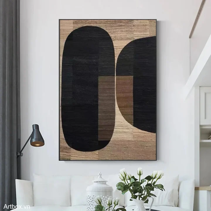 Hòa Nhạc Đen Trắng – Tranh Sơn Acrylic Trừu Tượng Trừu tượng Đen trắng Trang Trí Phòng khách, Phòng làm việc – Phong Cách Hiện Đại