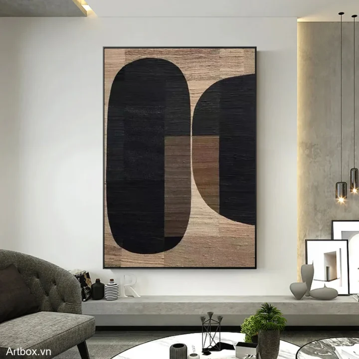 Hòa Nhạc Đen Trắng – Tranh Sơn Acrylic Trừu Tượng Trừu tượng Đen trắng Trang Trí Phòng khách, Phòng làm việc – Phong Cách Hiện Đại