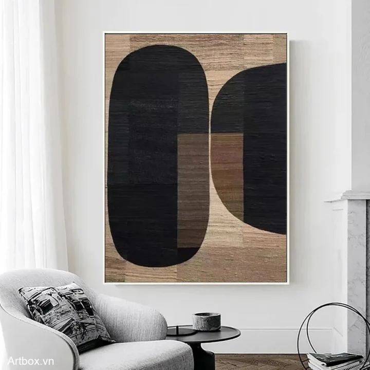 Hòa Nhạc Đen Trắng – Tranh Sơn Acrylic Trừu Tượng Trừu tượng Đen trắng Trang Trí Phòng khách, Phòng làm việc – Phong Cách Hiện Đại
