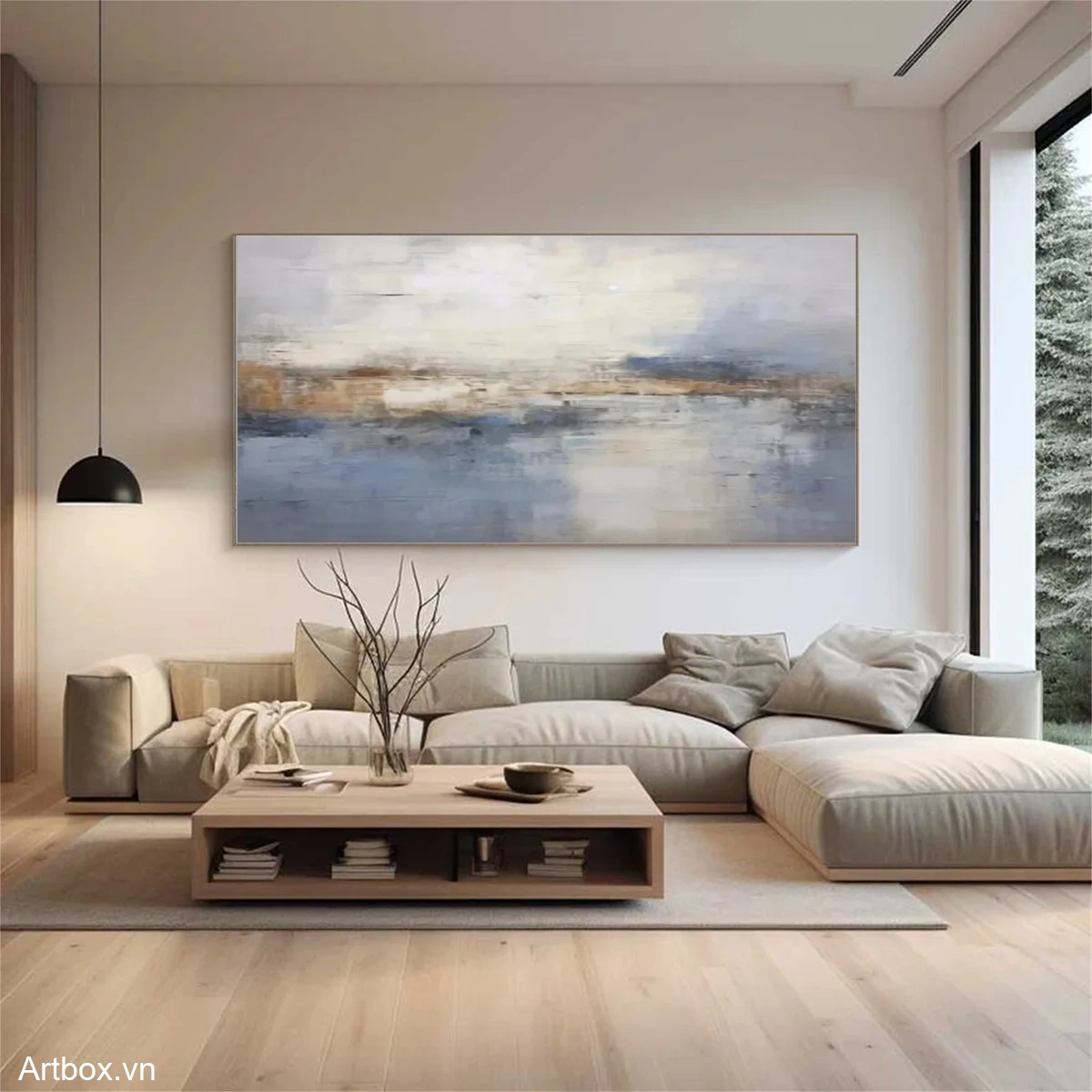 Hòa Quyện Ánh Sáng – Tranh Sơn Acrylic Trừu Tượng Phong cảnh Xanh dương Trang Trí Phòng khách, Phòng ăn – Phong Cách Hiện Đại