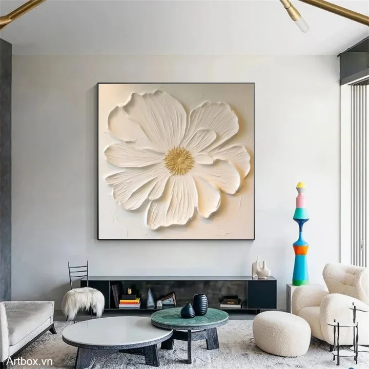 Nét Đẹp Từ Hoa Trắng – Tranh Sơn Acrylic Trừu Tượng Hoa Đa sắc Trang Trí Phòng khách, Phòng ngủ – Phong Cách Hiện Đại