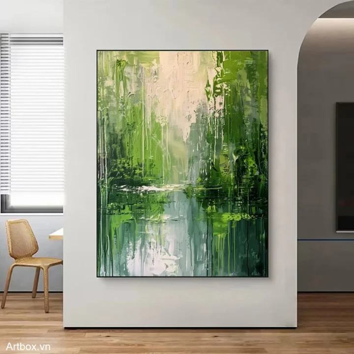 Khúc Nhạc Từ Thiên Nhiên – Tranh Sơn Acrylic Trừu Tượng Phong cảnh Xanh lá Trang Trí Phòng khách, Phòng ngủ – Phong Cách Hiện Đại