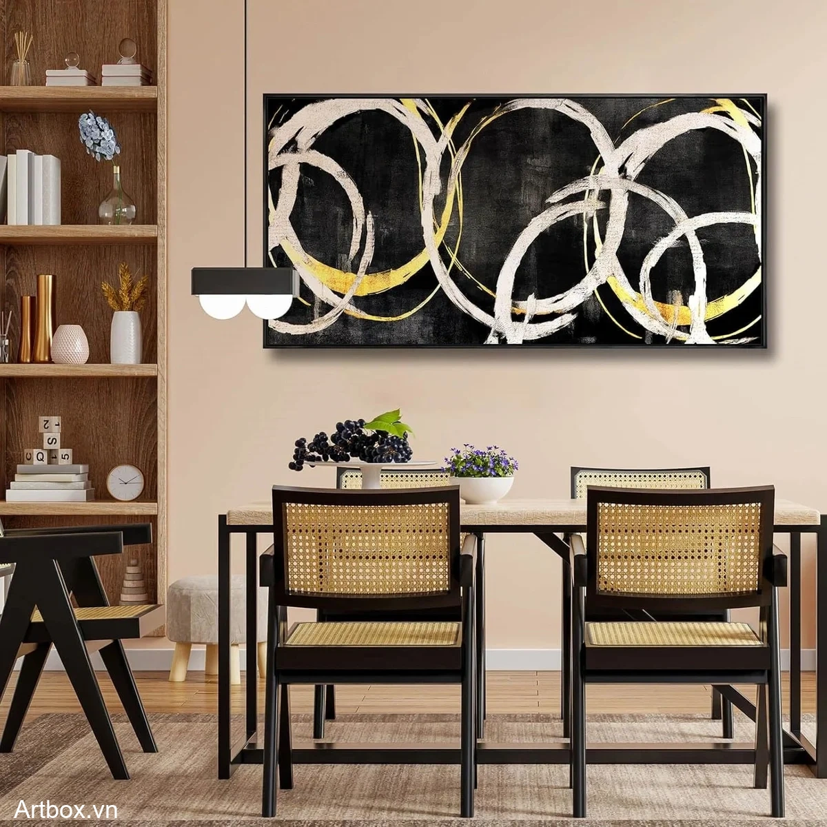 Vòng Xoáy Tối Giản – Tranh Sơn Acrylic Trừu Tượng Trừu tượng Đen trắng Trang Trí Phòng khách, Phòng làm việc – Phong Cách Hiện Đại