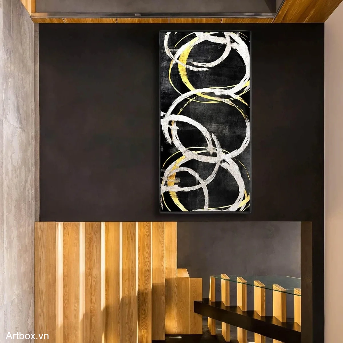 Vòng Xoáy Tối Giản – Tranh Sơn Acrylic Trừu Tượng Trừu tượng Đen trắng Trang Trí Phòng khách, Phòng làm việc – Phong Cách Hiện Đại