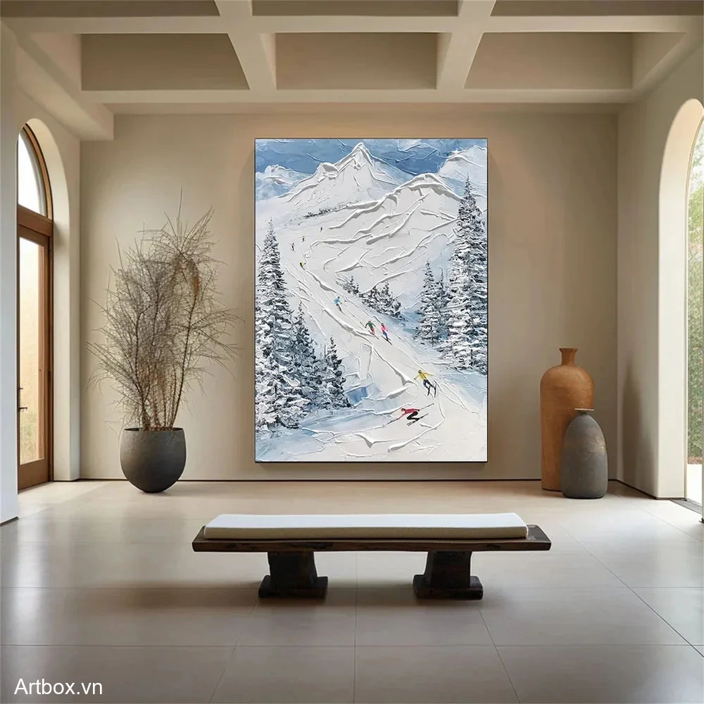 Cuộc Chơi Trên Đỉnh Núi – Tranh Sơn Acrylic Trừu Tượng Phong cảnh Đa sắc Trang Trí Phòng khách, Phòng làm việc – Phong Cách Hiện Đại