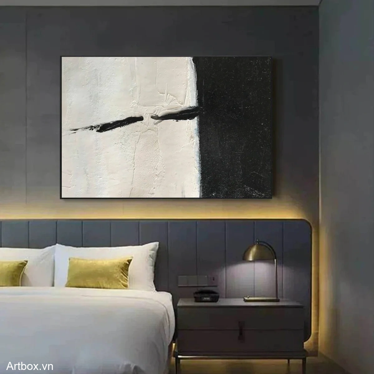 Đối Kháng Tĩnh Lặng – Tranh Sơn Acrylic Trừu Tượng Trừu tượng Đen trắng Trang Trí Phòng khách, Phòng làm việc – Phong Cách Hiện Đại