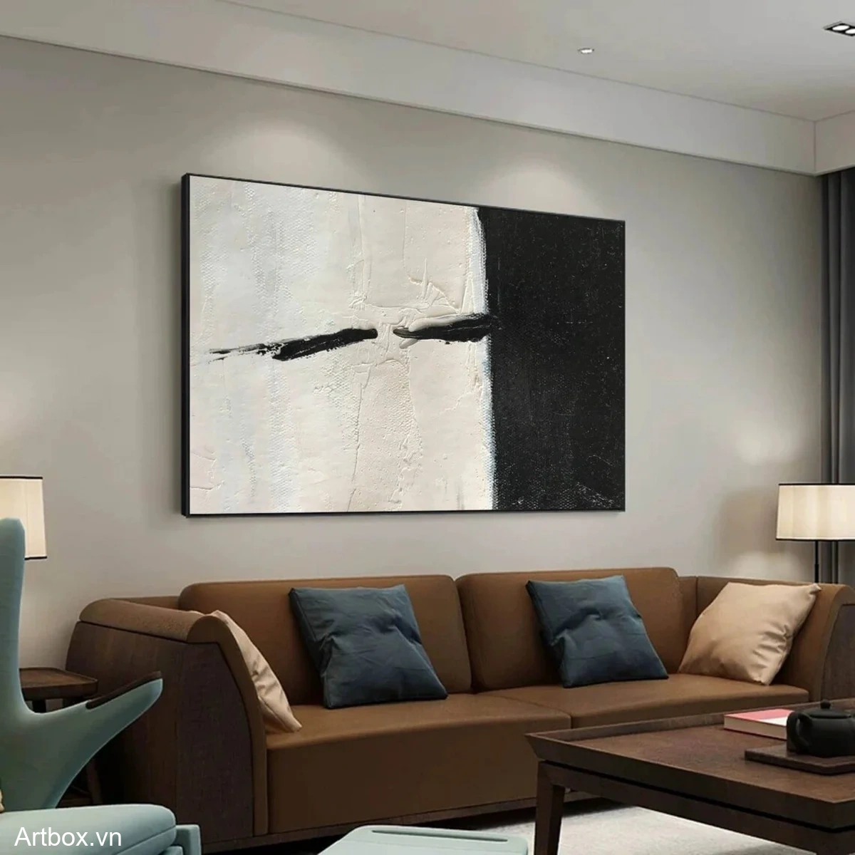 Đối Kháng Tĩnh Lặng – Tranh Sơn Acrylic Trừu Tượng Trừu tượng Đen trắng Trang Trí Phòng khách, Phòng làm việc – Phong Cách Hiện Đại