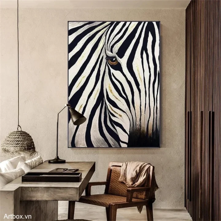Góc Nhìn Mới – Tranh Sơn Acrylic Trừu Tượng Động vật Đen trắng Trang Trí Phòng khách, Phòng làm việc – Phong Cách Hiện Đại