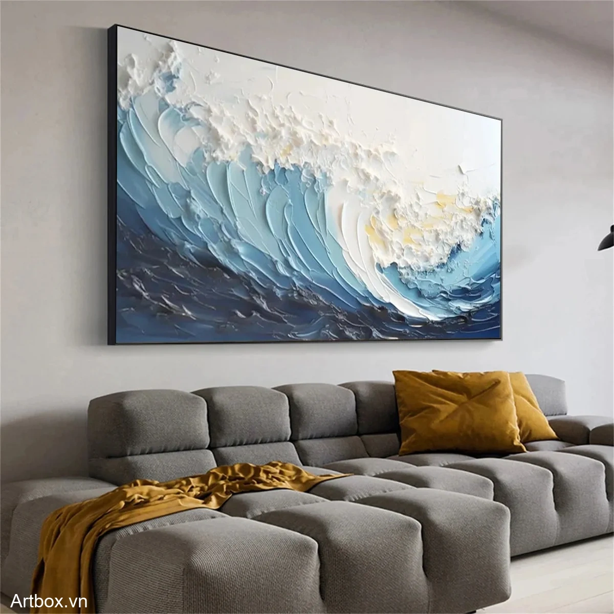 Sóng Vỗ Bờ – Tranh Sơn Acrylic Trừu Tượng Biển Xanh dương Trang Trí Phòng khách, Phòng ngủ – Phong Cách Hiện Đại