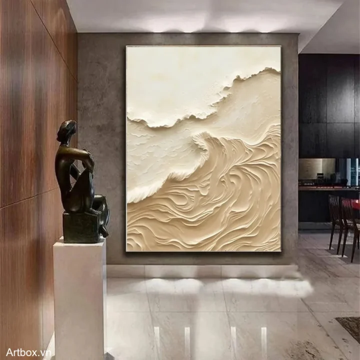 Những Cơn Sóng Cát – Tranh Sơn Acrylic Trừu Tượng Trừu tượng Nâu be Trang Trí Phòng khách, Phòng làm việc – Phong Cách Hiện Đại