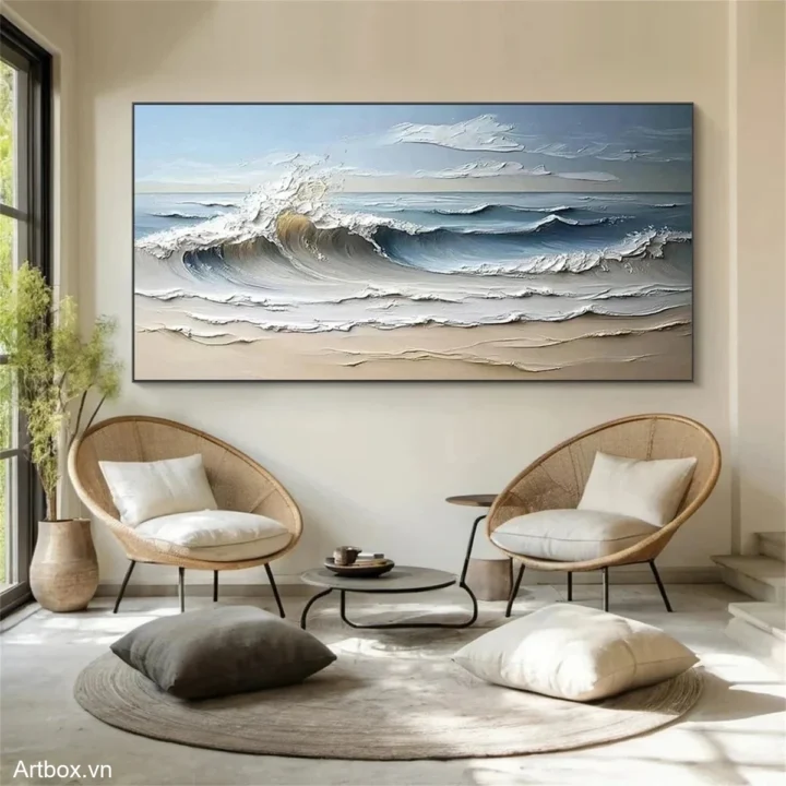 Biển Cả Mênh Mông – Tranh Sơn Acrylic Trừu Tượng Biển Xanh dương Trang Trí Phòng khách, Phòng ngủ – Phong Cách Hiện Đại