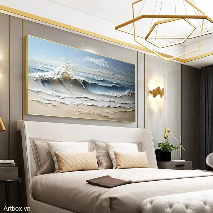 Biển Cả Mênh Mông – Tranh Sơn Acrylic Trừu Tượng Biển Xanh dương Trang Trí Phòng khách, Phòng ngủ – Phong Cách Hiện Đại