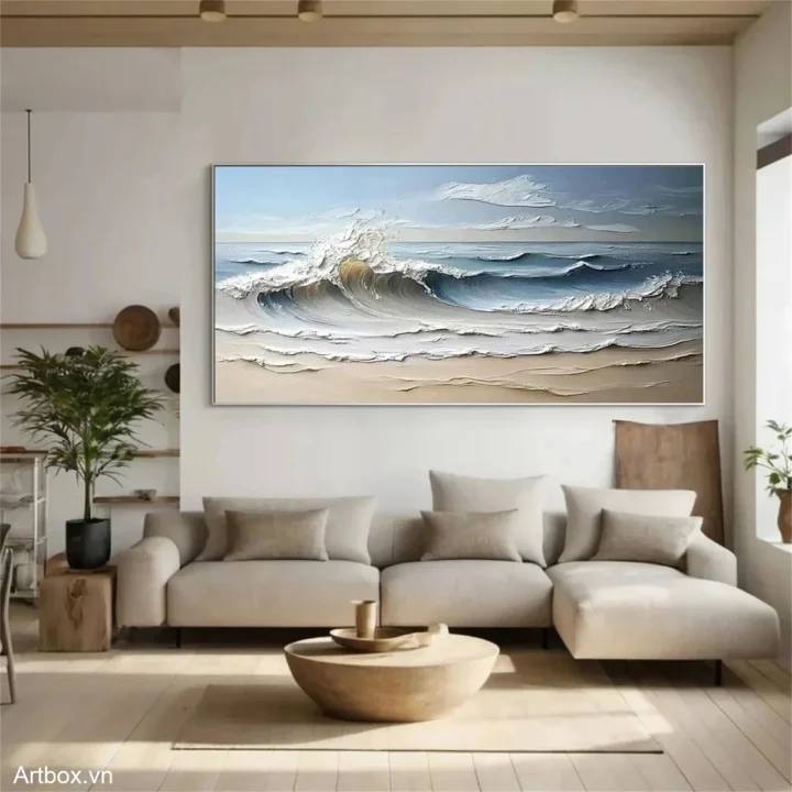 Biển Cả Mênh Mông – Tranh Sơn Acrylic Trừu Tượng Biển Xanh dương Trang Trí Phòng khách, Phòng ngủ – Phong Cách Hiện Đại