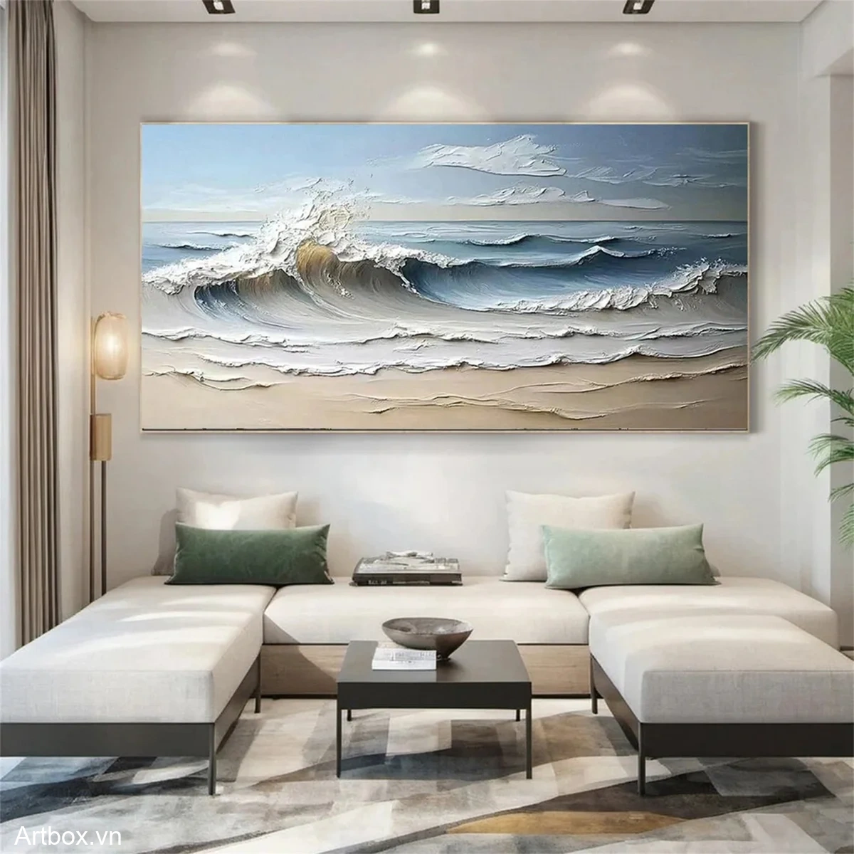 Biển Cả Mênh Mông – Tranh Sơn Acrylic Trừu Tượng Biển Xanh dương Trang Trí Phòng khách, Phòng ngủ – Phong Cách Hiện Đại