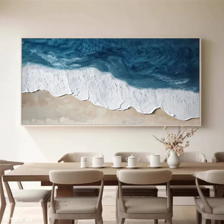 Góc Biển Dịu Dàng – Tranh Sơn Acrylic Trừu Tượng Biển Xanh dương Trang Trí Phòng khách, Phòng ngủ – Phong Cách Hiện Đại