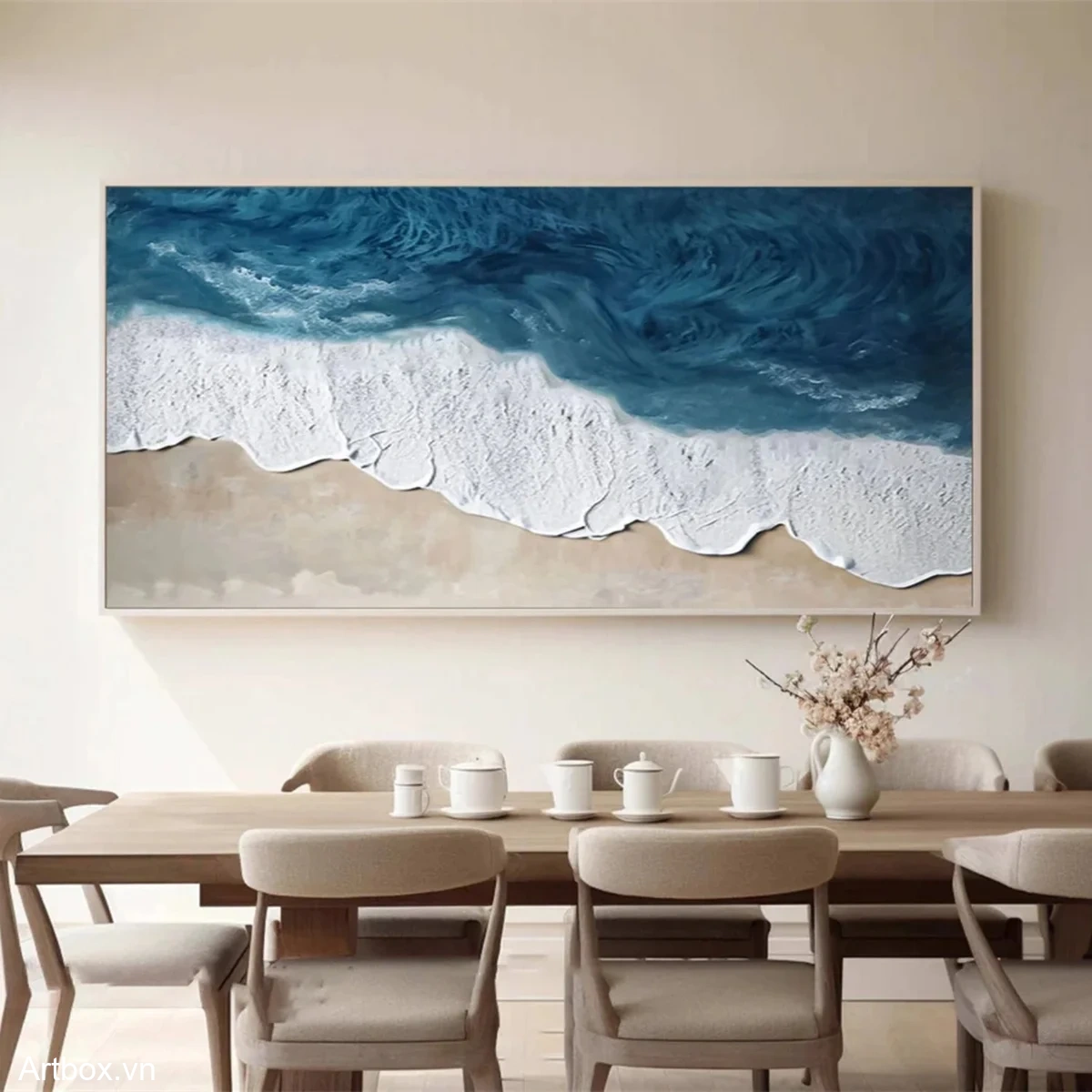 Góc Biển Dịu Dàng – Tranh Sơn Acrylic Trừu Tượng Biển Xanh dương Trang Trí Phòng khách, Phòng ngủ – Phong Cách Hiện Đại