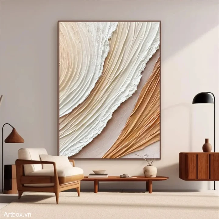 Dòng Chảy Từ Nền Đất – Tranh Sơn Acrylic Trừu Tượng Trừu tượng Nâu be Trang Trí Phòng khách, Phòng ngủ – Phong Cách Hiện Đại