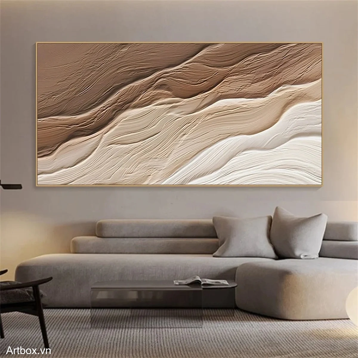 Giai Điệu Của Đất Và Trời – Tranh Sơn Acrylic Trừu Tượng Trừu tượng Nâu be Trang Trí Phòng khách, Phòng ngủ – Phong Cách Hiện Đại