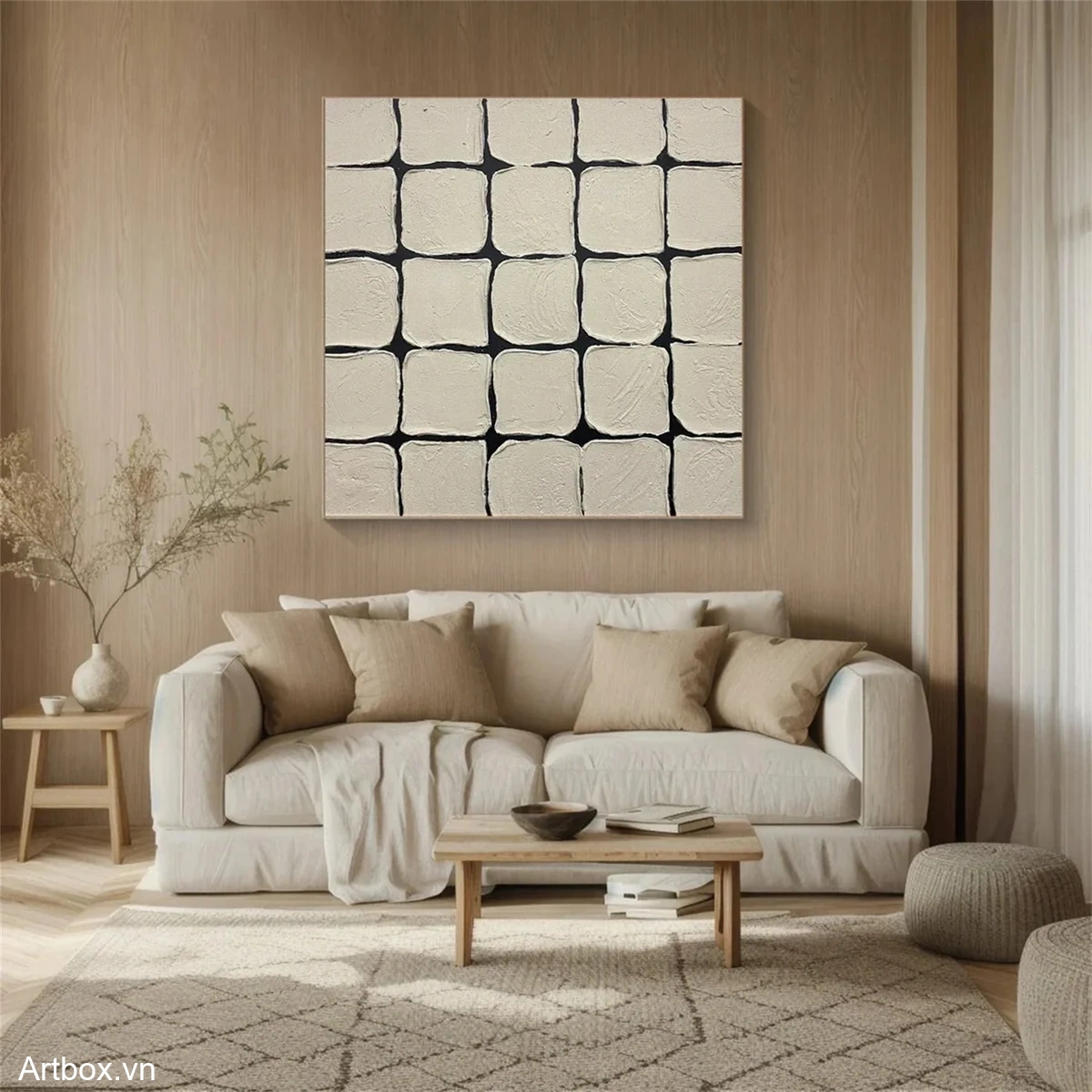 Hơi Thở Từ Tường – Tranh Sơn Acrylic Trừu Tượng Trừu tượng Đen trắng Trang Trí Phòng khách, Phòng làm việc – Phong Cách Hiện Đại