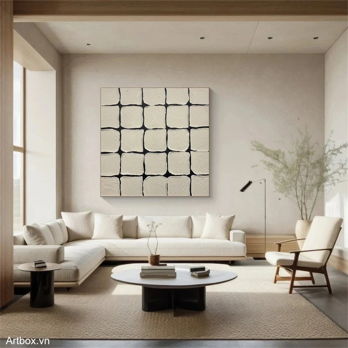 Hơi Thở Từ Tường – Tranh Sơn Acrylic Trừu Tượng Trừu tượng Đen trắng Trang Trí Phòng khách, Phòng làm việc – Phong Cách Hiện Đại