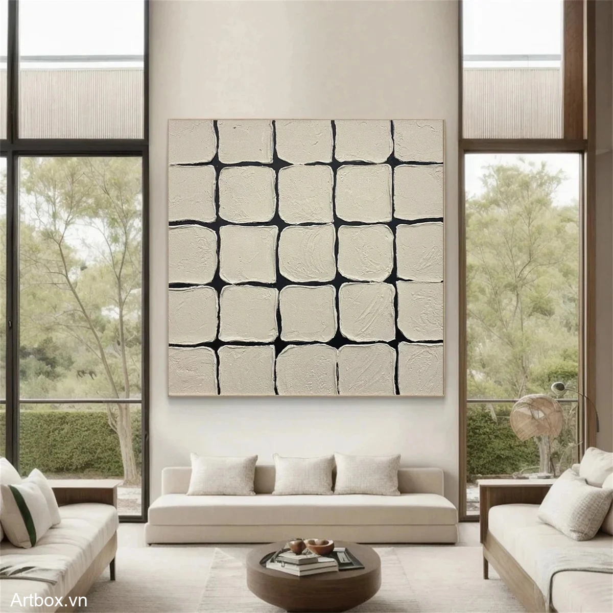 Hơi Thở Từ Tường – Tranh Sơn Acrylic Trừu Tượng Trừu tượng Đen trắng Trang Trí Phòng khách, Phòng làm việc – Phong Cách Hiện Đại