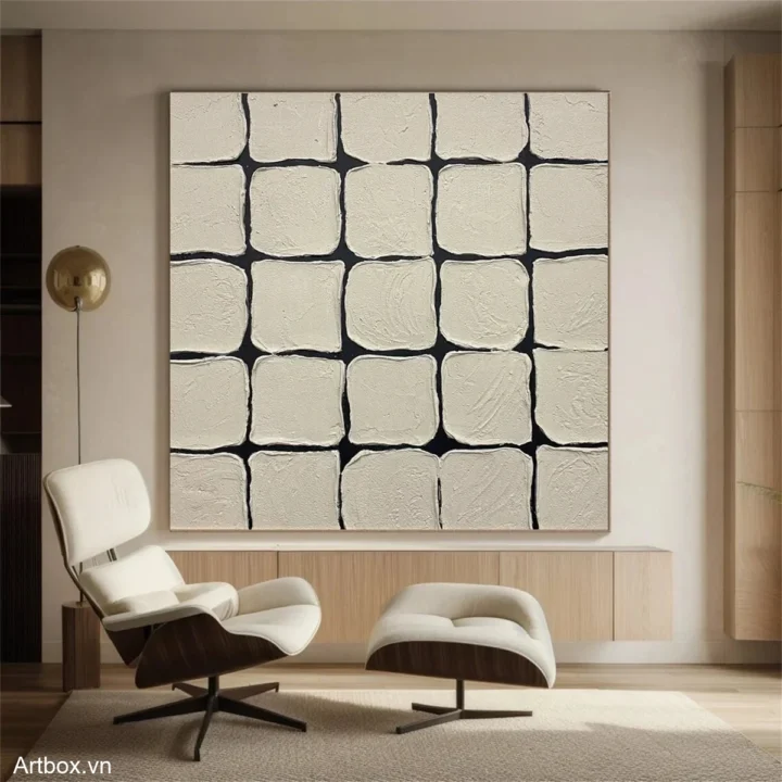 Hơi Thở Từ Tường – Tranh Sơn Acrylic Trừu Tượng Trừu tượng Đen trắng Trang Trí Phòng khách, Phòng làm việc – Phong Cách Hiện Đại